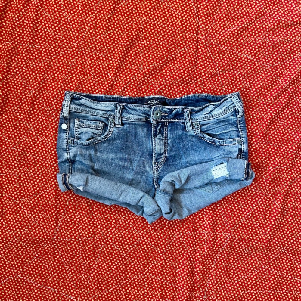 Silver Jeans Co Sam Short Distressed Cuffed Denim Shorts